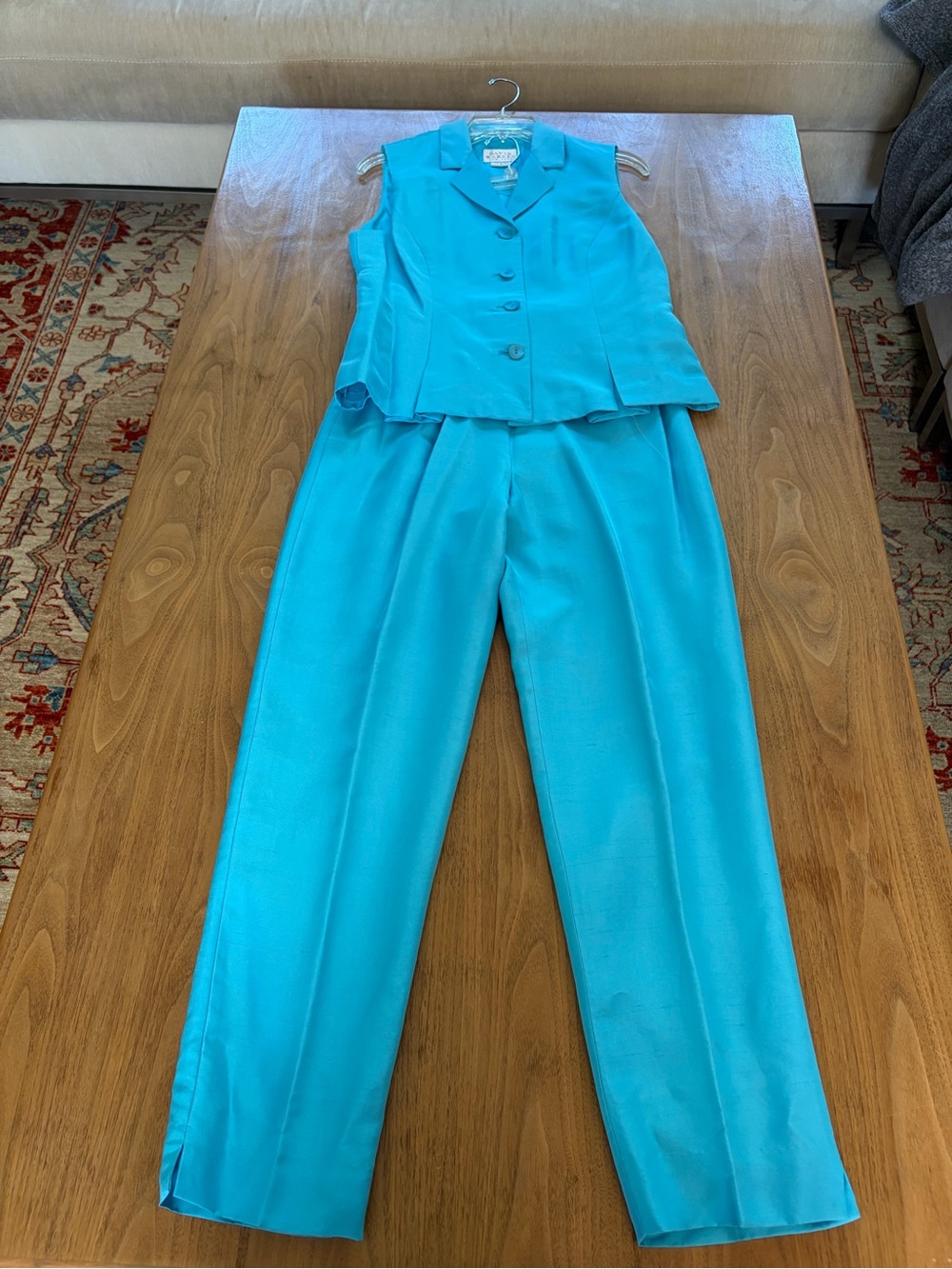 NWT David Warren Silk Women's Turquoise Two-Piece Pant Set size 8
